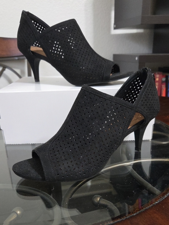 Style & Co. Shoes - Style & Co. Black Perforated Peep-Toe Heels